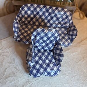 Vtg. Inflatable Blow Up Barbie Doll Sofa and Chair Set. Blue and White Checkered